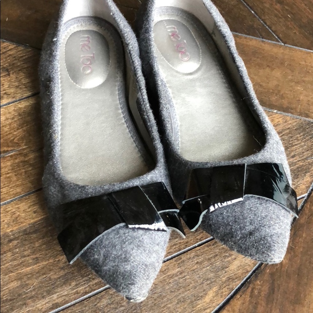 Gray with black patent bow flats by Me Too